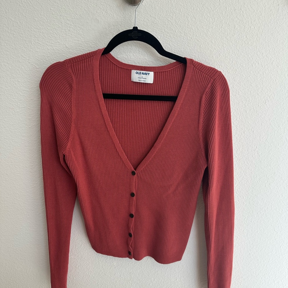 Old Navy Women's Ribbed V-Neck Button Cardigan - Rose